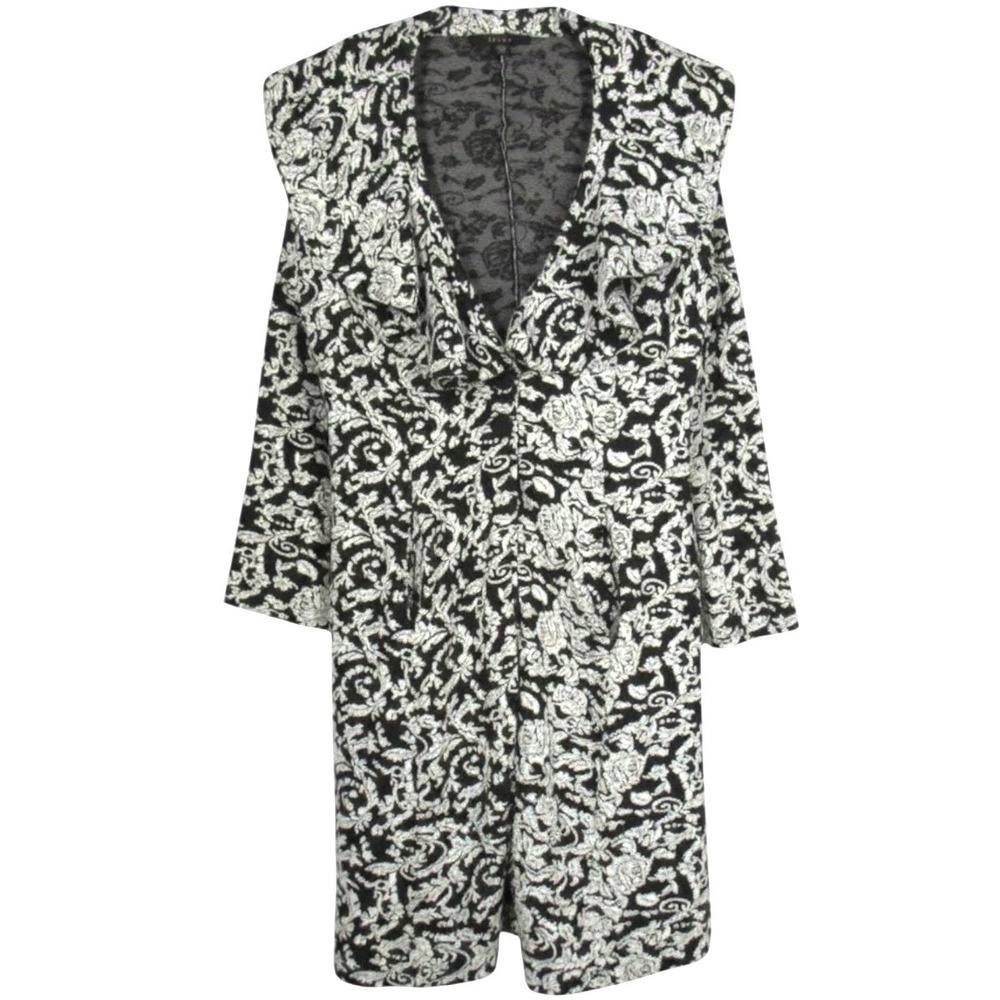 FEVER Black/White FLORAL PATTERN 1-Button LARGE COLLAR Pockets Jacket Coat Sz XL